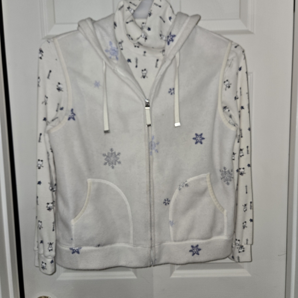 Blue Snowflake Design On Hoodie Vest With Turtleneck Size Mediums